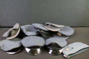 A collection of Royal Air Force / RAF peak and side caps.