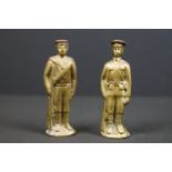 Two World War One brass figures to include Army and Navy examples, possibly trench art.