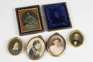 Pair of 19th century miniature portraits in oil, depicting a man and woman, gilt framed & glazed (