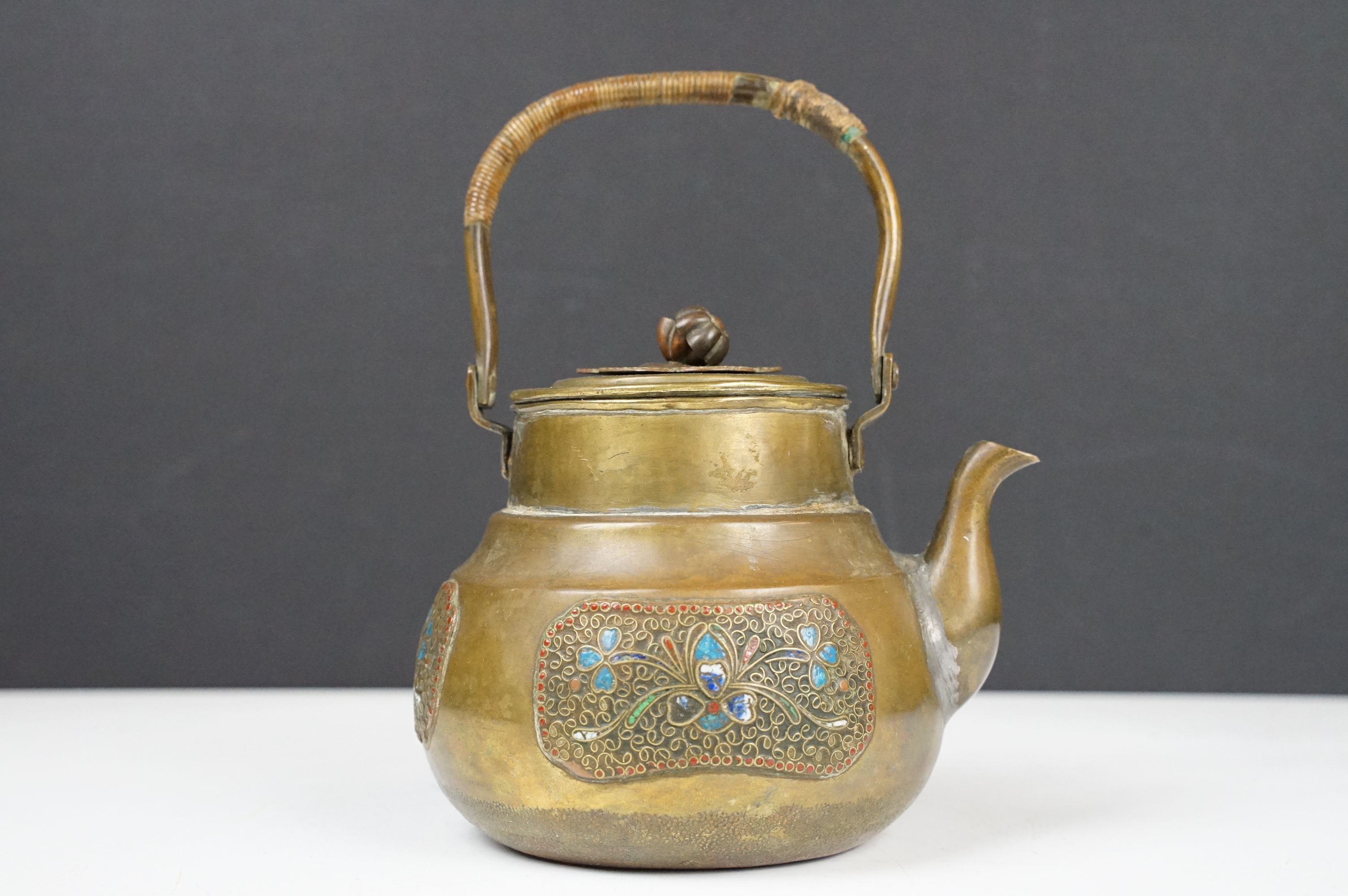 Chinese Bronze and Enamel Teapot, approx 18cm high - Image 3 of 8