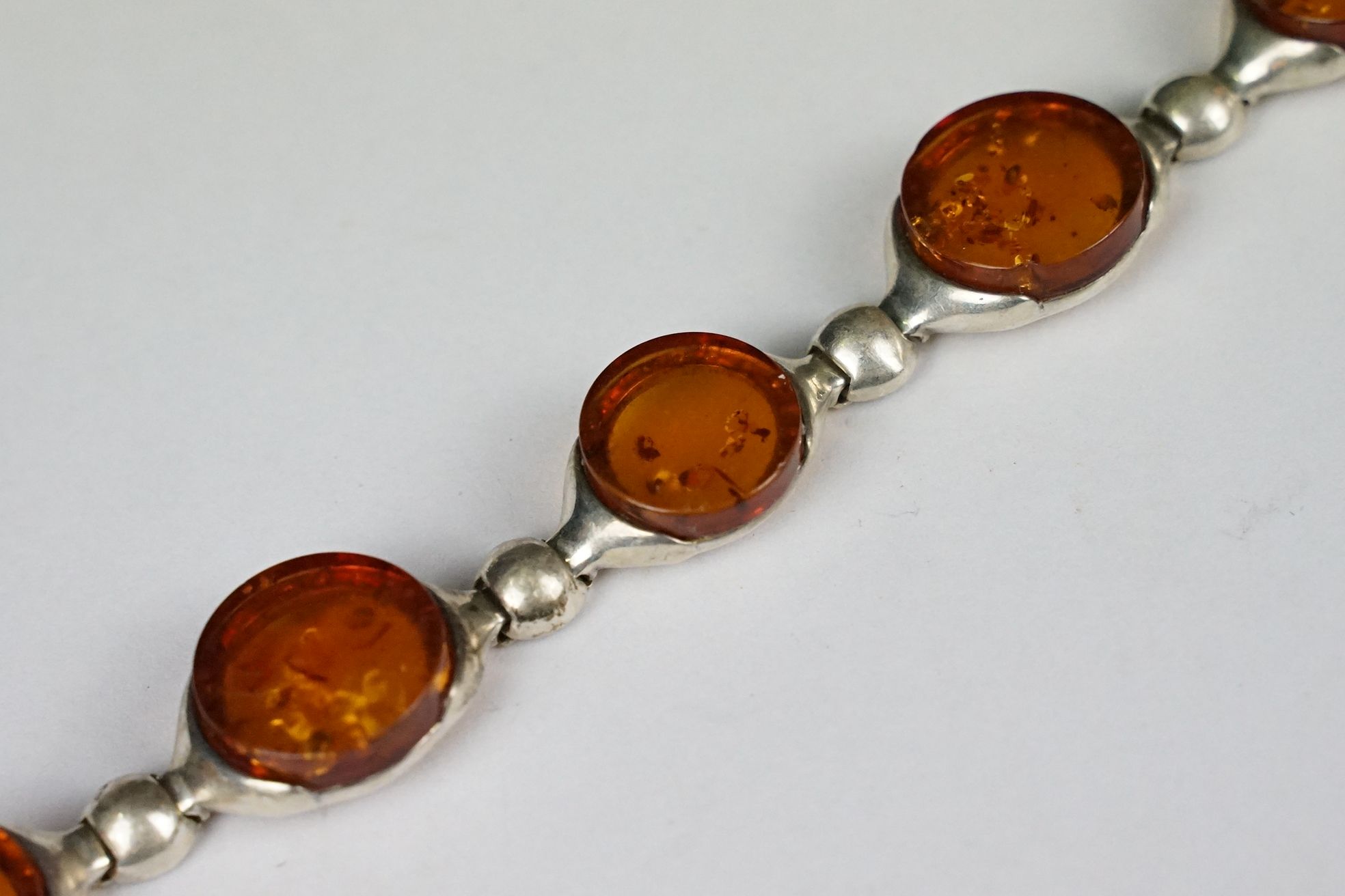 Silver and amber five panel bracelet, marked 925, 19.5cm long (extended) together with an Art - Image 6 of 9