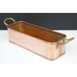 Copper Rectangular Planter with rolled rim and two brass loop handles, 39cm long