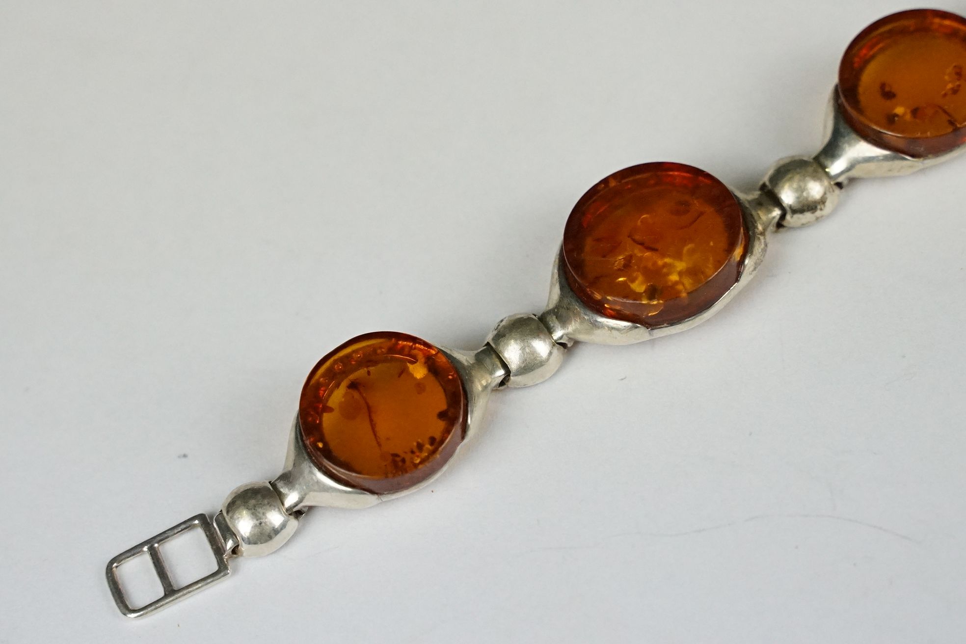 Silver and amber five panel bracelet, marked 925, 19.5cm long (extended) together with an Art - Image 5 of 9