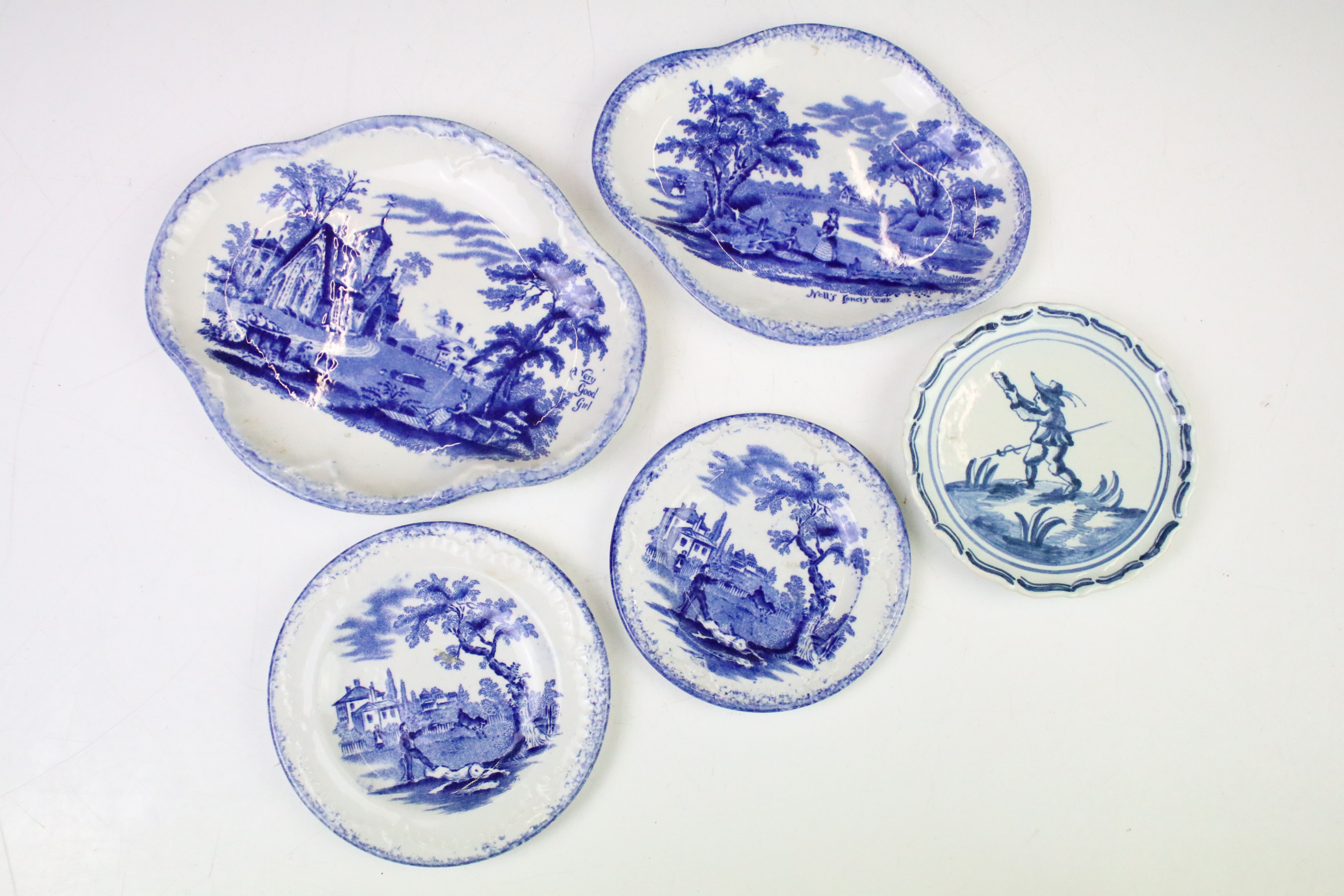 Collection of blue & white plates / dishes, mostly 19th century examples, to include Copeland - Image 9 of 11