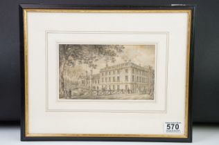 Richard Bankes Harraden (1778-1862) pencil and brown wash view of a stately building (possibly