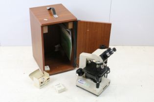 Olympus student microscope, with instructions, labelled Models CHA & CHB, in carry case