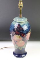 Moorcroft pottery 'Pomegranate & Finches' table lamp of inverted baluster form, approx 44.5cm tall