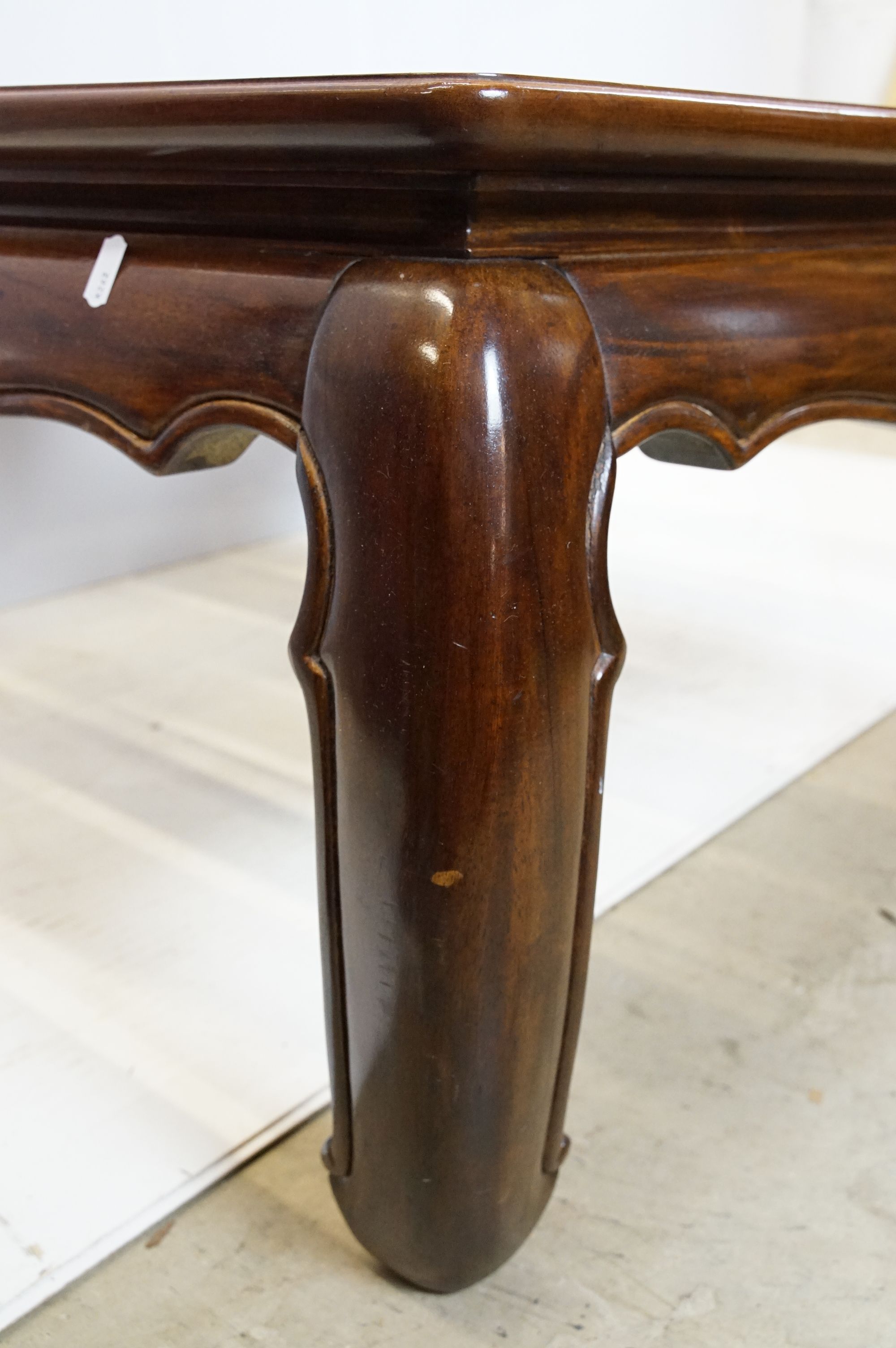 Walnut coffee table, in the Oriental style, with five bevelled glass panels, 44cm high x 96.5cm wide - Image 9 of 11