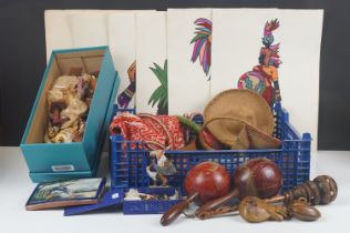 Group of collectables, mostly Mexican / Mexican themed, to include ceramic tiles, figures,