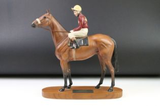 Beswick 'Red Rum' connoisseur model racehorse & jockey, raised on an oblong wooden base, approx 33cm