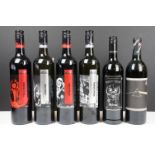 Six bottle of rock band related wine to include two AC/DC hells bells sauvignon blanc, two AC/DC