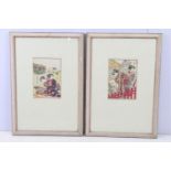 Kitao Shigemasa and Kasukawa Shunsho, pair of Japanese woodblocks of courtesans with songbird and