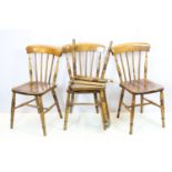 Set of three early 20th century oak kitchen chairs, 84cm x 36.5cm wide x 38cm deep (seat) and