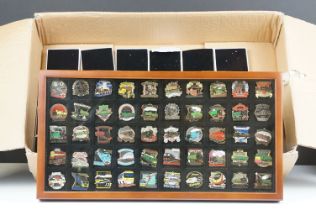 Cased set of 50 Danbury Mint 'Great British Locomotives Pin Collection' enamel pin badges, with