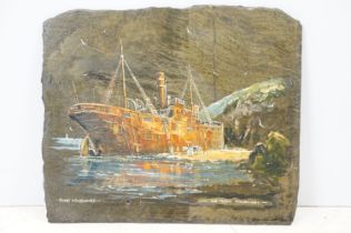 Henry Woodward, The Maria Kyriakides, oil on slate, 37cm x 44cm