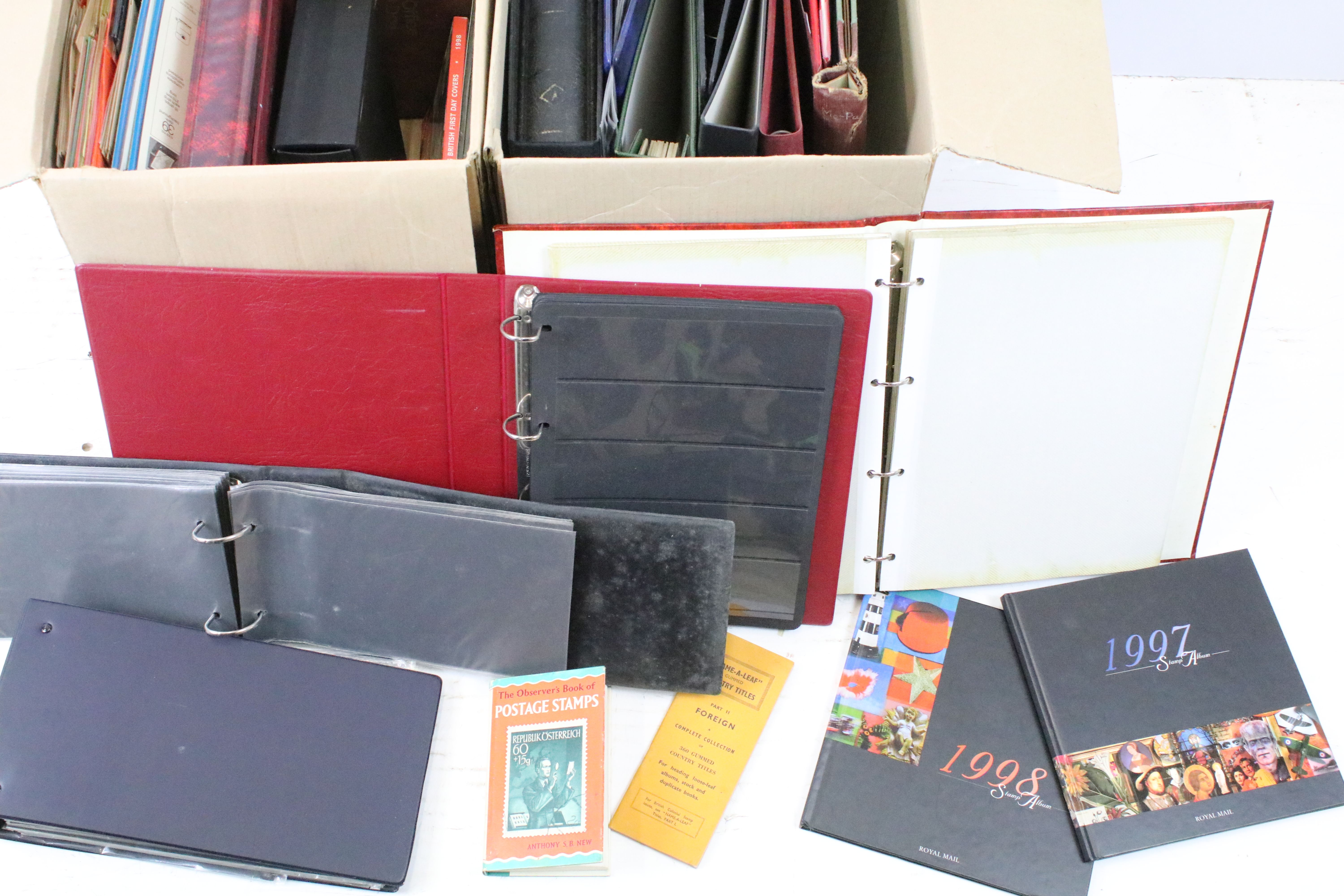 Two boxes of assorted empty stamp albums. - Image 5 of 6