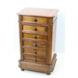19th century cherry wood chest of six short drawers with canted corners, 77cm high x 45cm wide x