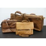 Four ostrich leather bags to include briefcase with shoulder strap, Giotto suitcase with strap,