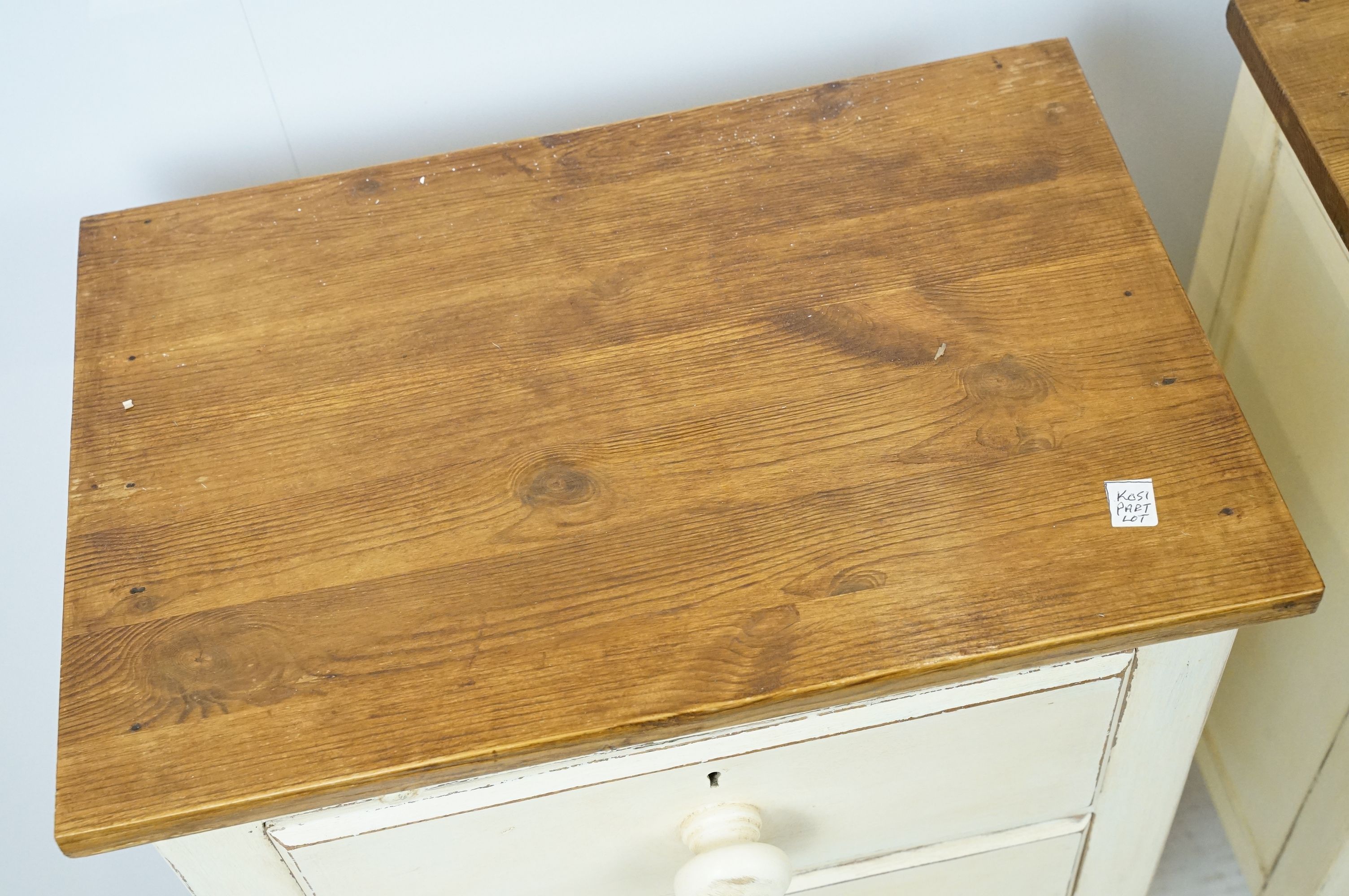 Pair of vintage painted bedside chests, each with three drawers and brushing slide, 76cm high 45.5cm - Image 2 of 8