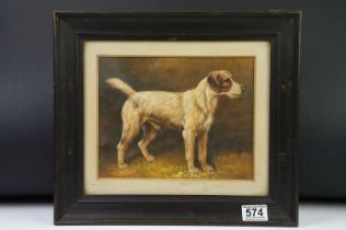 Oil painting of a study of a Jack Russell terrier, 19cm x 24cm, framed and glazed