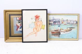 Oriental school, erotic scene, bodycolour, 21 x 29cm, framed and glazed, framed and glazed and two