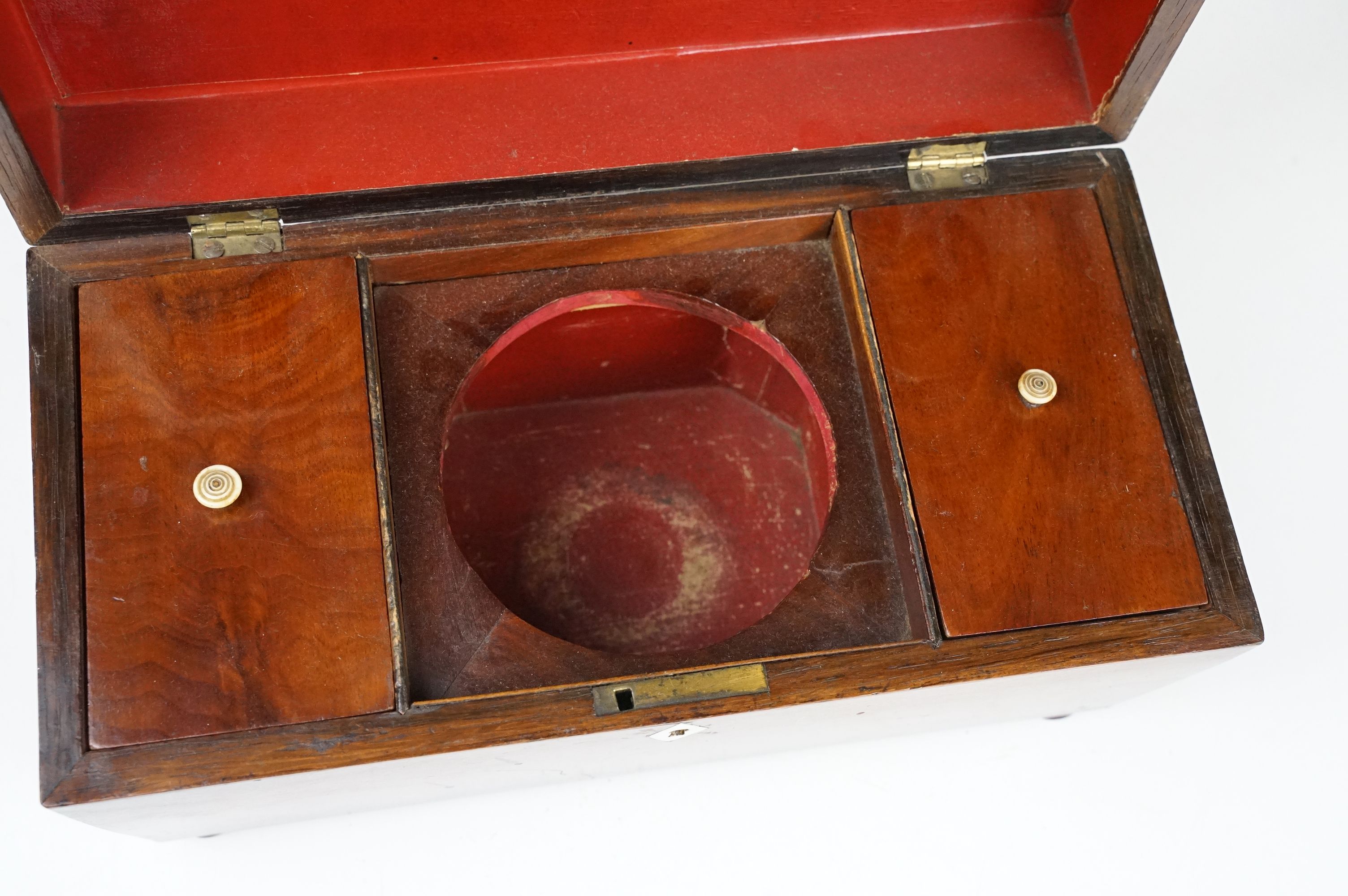 Regency Mahogany Sarcophagus Tea Caddy, the hinged lid opening to two lidded compartments and - Image 2 of 5