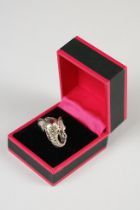 Large silver elephant ring with ruby eyes