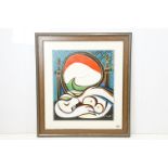 Homage to Pablo Picasso " The Mirror" a studio framed abstract image on canvas, signed, 59.5cm x