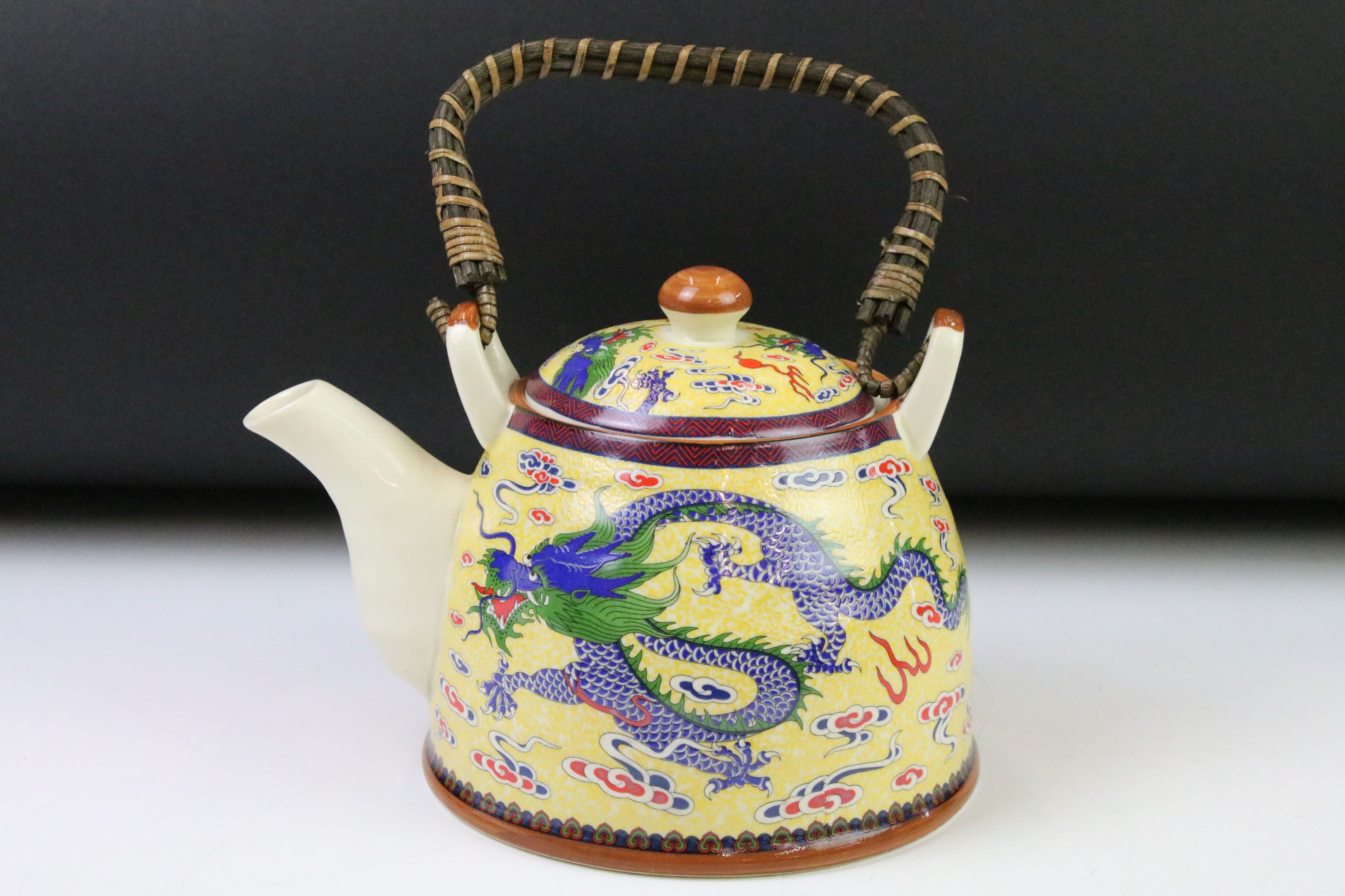 20th Century Chinese tea set including six tea cups and teapot, all being decorated with blue - Image 3 of 10