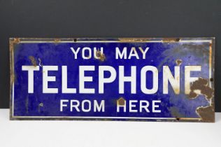 Early 20th Century enamel sign having a blue ground with white lettering reading ' You May Telephone