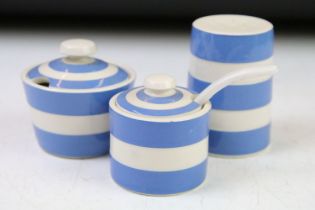 T. G. Green Cornishware Blue and White Pepper Pot (approx 6.5cm high) and Two Mustard Pots (one with