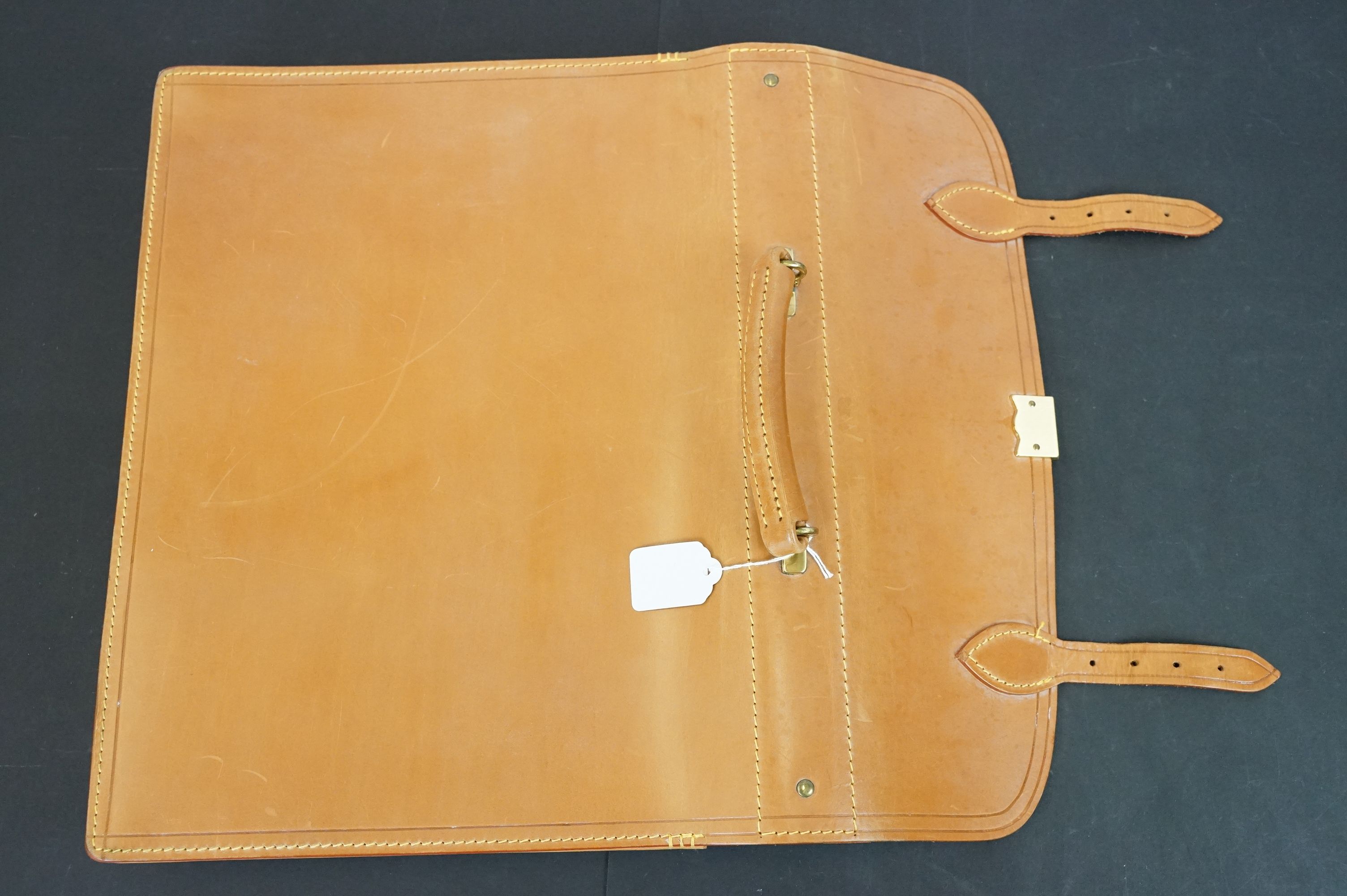 Papworth leather briefcase satchel having double buckles to front with metal lock to centre and - Image 3 of 7