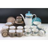 Two 1970s coffee sets to include a Myott blue pattern set comprising coffee pot, five cups and