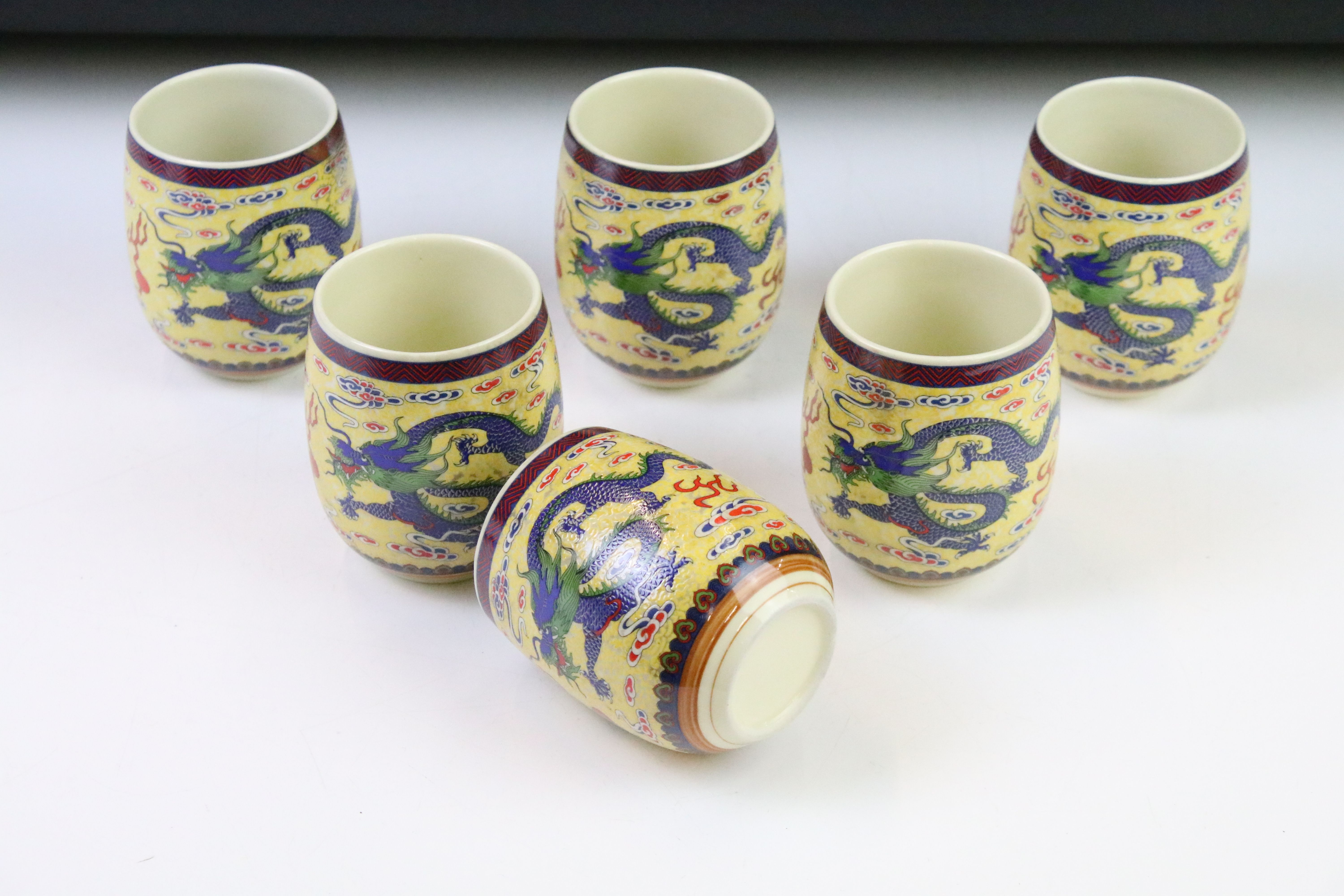 20th Century Chinese tea set including six tea cups and teapot, all being decorated with blue - Image 7 of 10