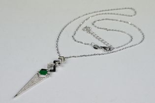 Silver CZ art deco style pendant necklace