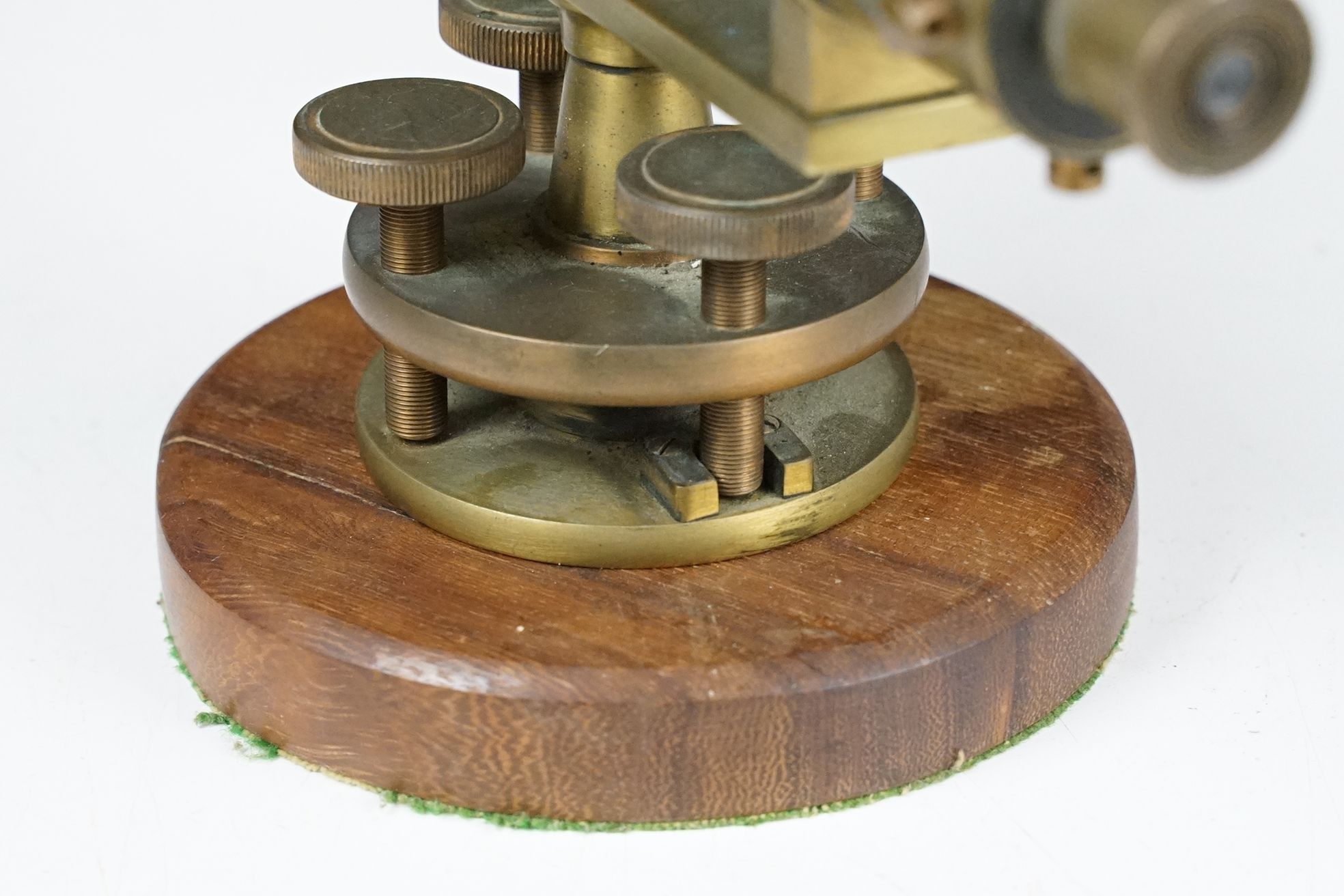 Stanley brass theodolite, barrel marked ' 111338 Stanley, London ' with circular wooden stand and - Image 7 of 10