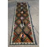 Woollen hand knotted Maimana Kilim runner rug, 288cm x 75cm