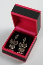 Pair of silver and marcasite owl earrings