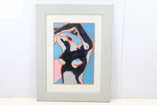 Modern school a studio framed oil painting abstract portrait of a nude female, 30cm x 34.5cm