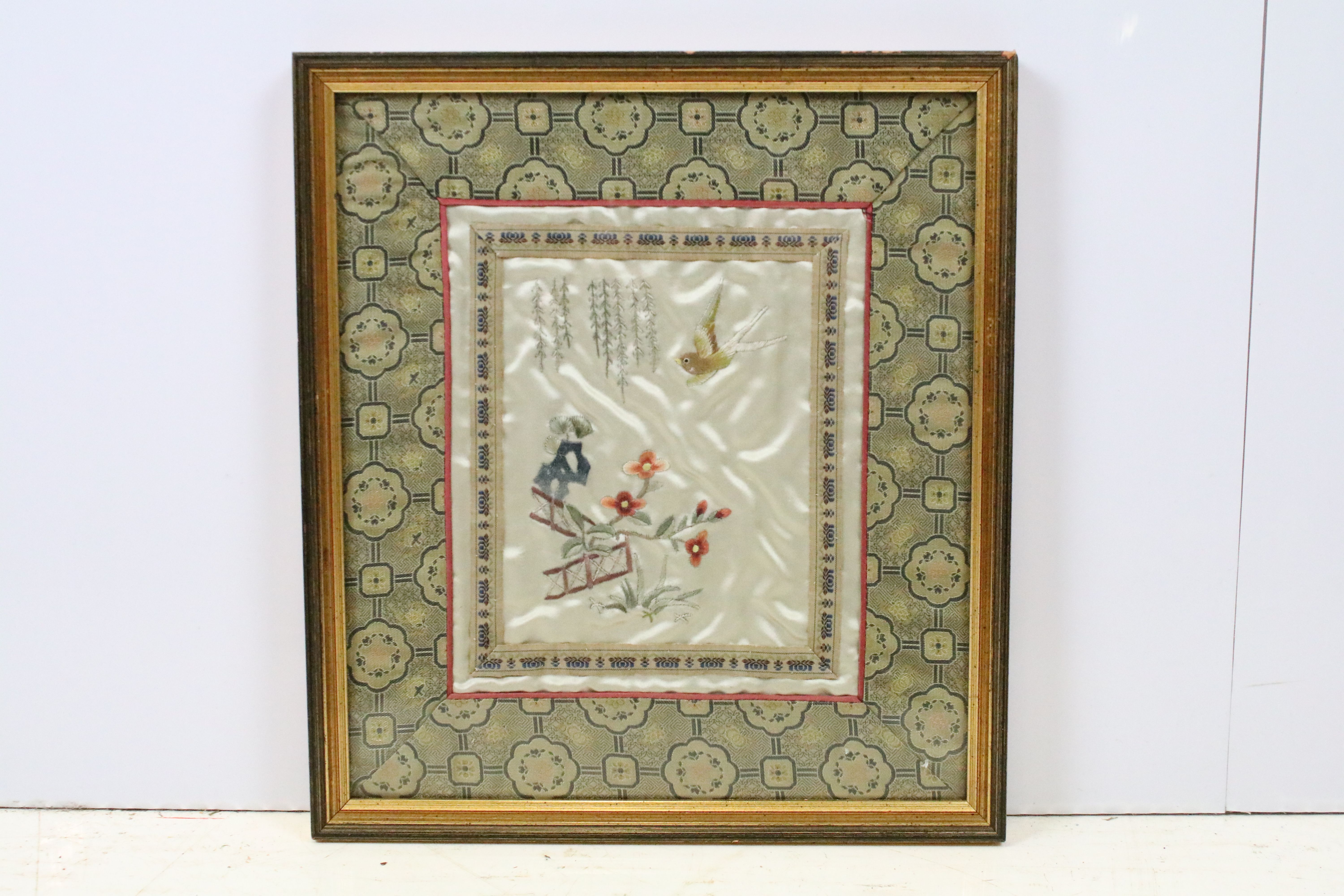 Two Chinese silk embroidered pictures, the largest 32 x 32cm, both framed and glazed - Image 2 of 6