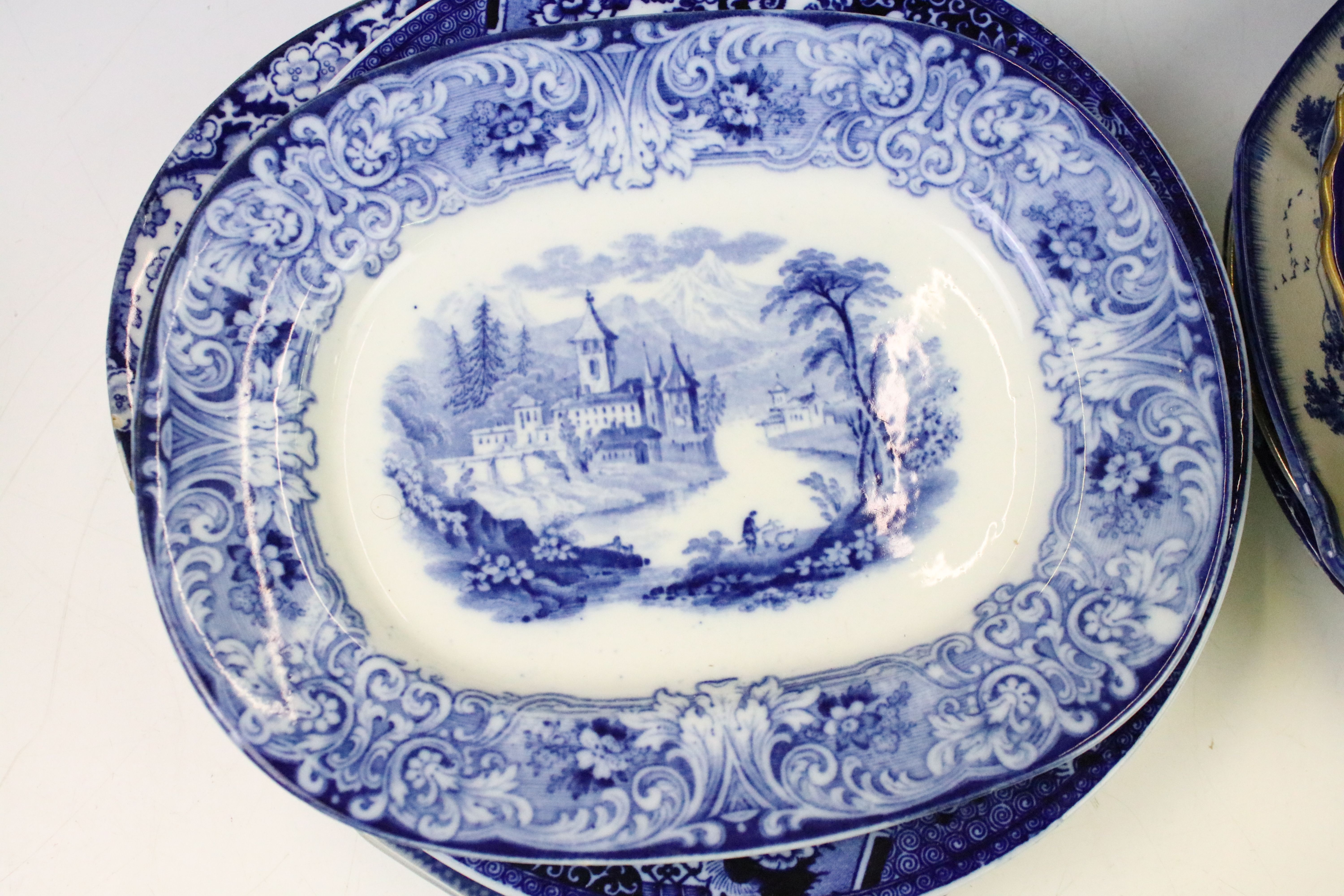 Collection of blue & white plates / dishes, mostly 19th century examples, to include Copeland - Image 4 of 11