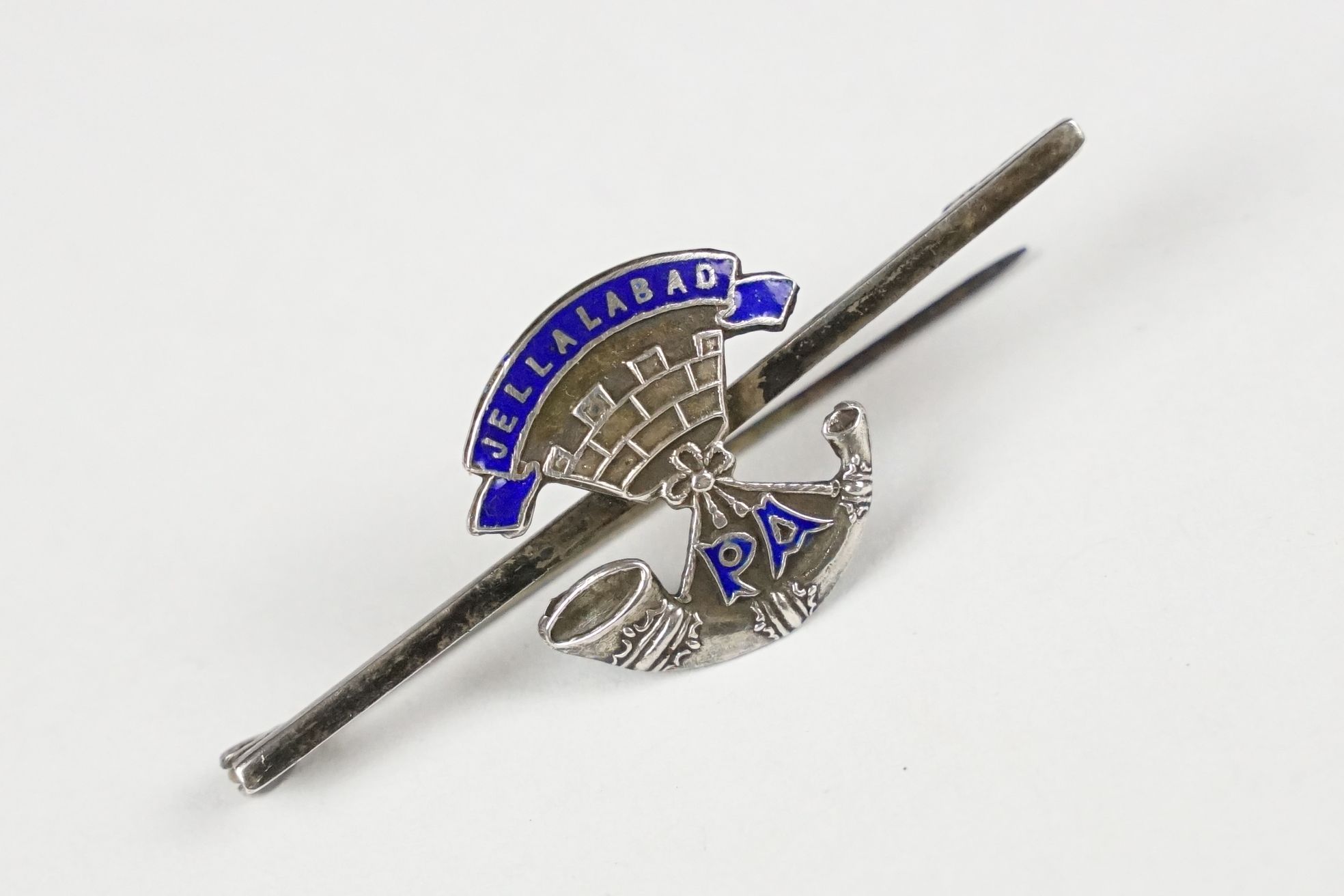 Three Sterling Silver and Enamel Military Badges / Brooches including Jellalabad Somerset Light - Image 2 of 7