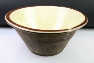19th century Cream Slipware Glazed Terracotta Dairy Bowl, 40cm diameter