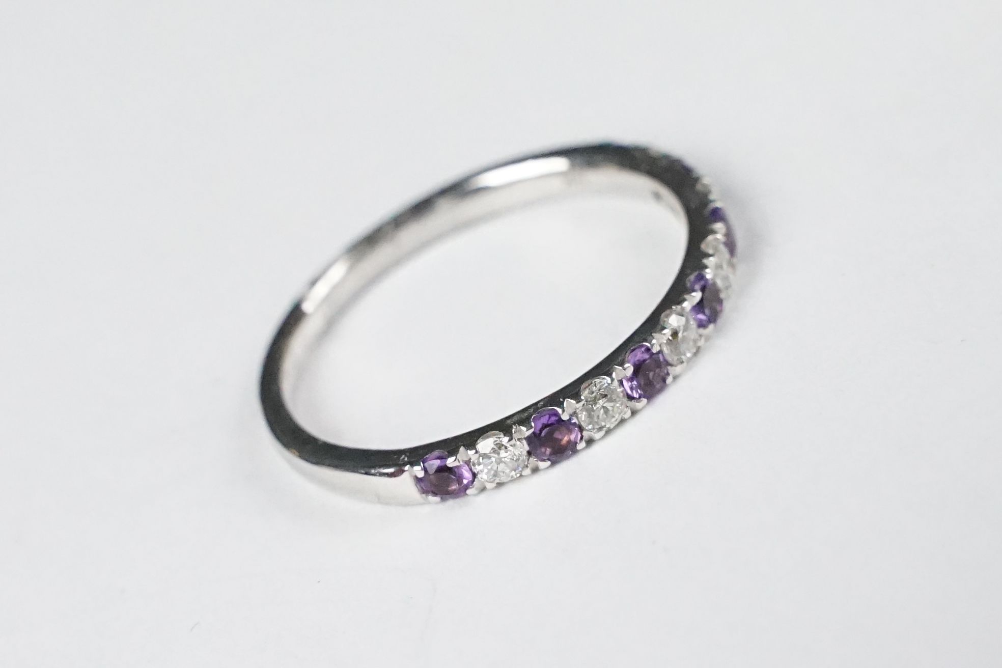 9ct white gold amethyst and diamond half eternity ring - Image 2 of 5