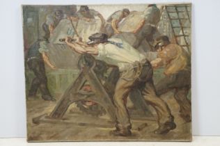 Harold Dearden (British 1888 - 1962), workmen, oil on canvas, 50 x 61cm