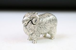 Silver plated vesta case in the form of a ram, approx 5.5cm long