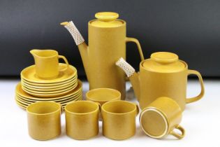 J & G Meakin mottled yellow tea / coffee set, circa 1970's, to include teapot, coffee pot, 4 cups, 6