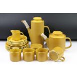 J & G Meakin mottled yellow tea / coffee set, circa 1970's, to include teapot, coffee pot, 4 cups, 6