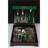 Elkington silver plated canteen of cutlery with cast detail, the knives with Sheffield steel blades,