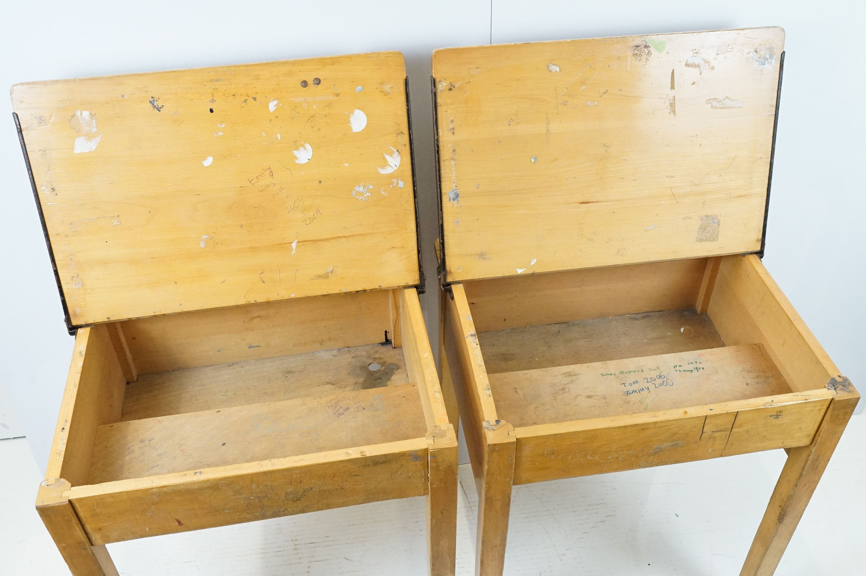 Two mid century school desks and chairs, the desks - 71cm high x 60.5cm wide x 50.5cm deep - Image 4 of 14